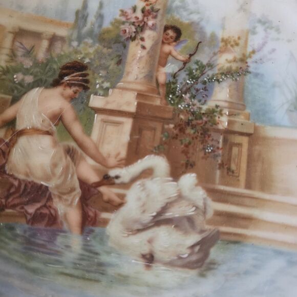 Limoges B&H Blakeman & Henderson Hand Painted Gold Rim Dish Woman Swan Cupid 12" - Picture 4 of 13